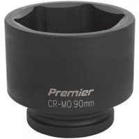Black Sealey IS190 impact socket, 90mm, 1in square drive, with "Premier CR-MO 90mm" text on the side.