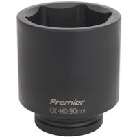 Black Sealey IS190D impact socket, 90mm deep, 1in square drive, with "Premier CR-MO 90mm" text on side.