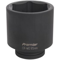 Black Sealey IS195D impact socket, 95mm deep, 1in square drive, with engraved "Premier CR-MO 95mm" text.