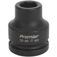 Black Sealey impact socket, 17mm size, 3/4in square drive, with "Premier CR-MO 17 mm" text on the side.