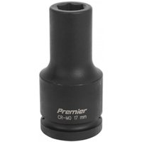 Black Sealey impact socket, 17mm deep, 3/4in square drive, with engraved "Premier CR-MO 17mm" text.