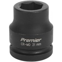 Black Sealey 21mm impact socket with 3/4in square drive, labeled "Premier CR-MO 21 mm" in white text.