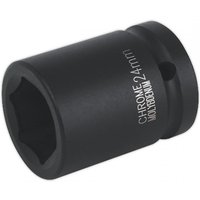 Black Sealey impact socket, 24mm size, 3/4in square drive, with white engraved text on side.