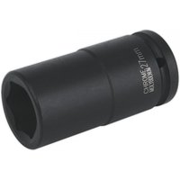 Black Sealey impact socket 27mm deep with 3/4in square drive, cylindrical shape, engraved size marking.