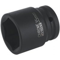 Black Sealey impact socket 35mm with 3/4in square drive, chrome molybdenum construction, and engraved size marking.