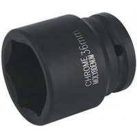 Black Sealey impact socket 36mm with 3/4in square drive, engraved with "CHROME 36mm" text.