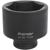 Black Sealey IS3470D impact socket, 70mm deep, 3/4in square drive, with "Premier CR-MO 70mm" text on the side.