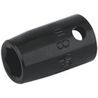 Black Sealey impact socket, 8mm, 3/8in square drive, with engraved size markings and a side hole.