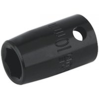 Black Sealey impact socket, 10mm size, 3/8in square drive, with engraved size marking and side hole.
