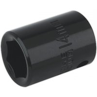 Black Sealey impact socket, 14mm size, 3/8in square drive, cylindrical shape with engraved markings.