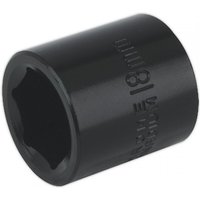 Black Sealey 18mm impact socket with 3/8in square drive, featuring engraved size marking on side.