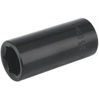 Black Sealey 18mm deep impact socket with 3/8in square drive, cylindrical shape, engraved size marking.