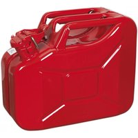 Red Sealey JC10 Jerry Can 10L with a rectangular shape, secure cap, and sturdy handle for easy carrying.