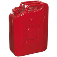 Red Sealey 20L Jerry Can with robust handle and secure cap, featuring a rectangular shape and embossed details.