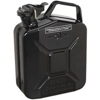 Black Sealey 5L jerry can with secure cap, rectangular shape, and embossed details.