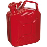 Red Sealey 5L jerry can with a secure cap and handle, featuring a rectangular shape and embossed details.