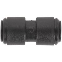Black Sealey JGCS10 straight coupling, 10mm diameter, cylindrical shape, pack of 5, John Guest Speedfit® design.