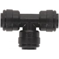 Black plastic Sealey JGCT6 equal tee connector, 6mm, T-shaped with cylindrical ends, pack of 5.