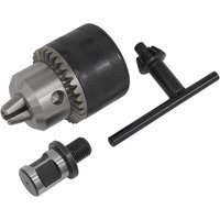 "Sealey keyed 16mm twist chuck with black textured grip and metal components, includes T-handle key and adapter"