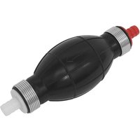 Black Sealey fluid transfer tool with ribbed body, silver end caps, and red and white nozzles.