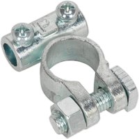 Sealey Light Duty 12v Positive Battery Terminal, silver metal with clamp and two screws on top.