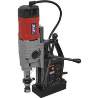 Sealey MAG60HD heavy duty magnetic drilling machine with red and gray body, black base, and control panel.