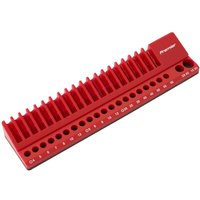 Red Sealey magnetic screwdriver bit rack with 10mm hex shank slots, numbered holes, and Sealey logo.