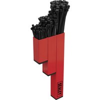 Red Sealey magnetic cable tie holder with black cable ties, rectangular shape, and Sealey logo on the side.