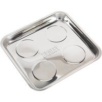 Square Sealey magnetic parts collector, stainless steel with four circular magnets and embossed logo.