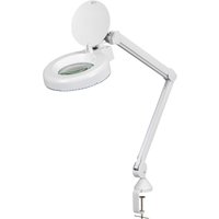 White Sealey magnifying SMD LED work light with adjustable arm and clamp base, featuring a circular lens and cover.