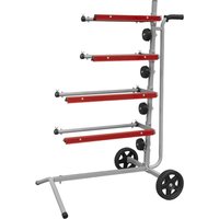 Sealey Masking Paper Dispenser Tree Trolley with red arms, silver frame, black wheels, and handle.