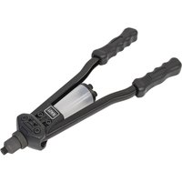 Black Sealey Medium Arm Riveter with dual handles, textured grips, and silver rivet chamber.