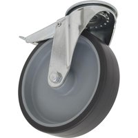 Sealey thermoplastic swivel castor wheel with grey rubber tire and metal bracket, featuring a total lock mechanism.