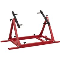 Red Sealey multi-cylinder engine rebuild stand with adjustable arms and sturdy base.