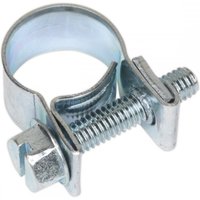 Mini hose clip Ø10-12mm, silver metal with screw fastener, pack of 30, by Sealey.