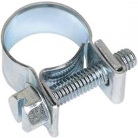 Silver Sealey mini hose clip with adjustable screw mechanism, fits 11-13mm diameter, pack of 30.