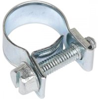 Silver Sealey mini hose clip with screw fastener, adjustable Ø12-14mm, metal construction, pack of 30.