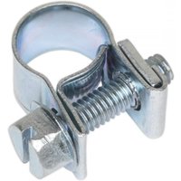 Mini hose clip Ø7-9mm, silver metal with screw fastener, pack of 30, by Sealey.