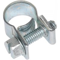 Metallic Sealey mini hose clip Ø8-10mm with screw adjustment, silver finish, pack of 30.
