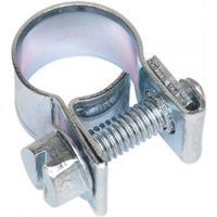 Mini hose clip, silver metal, 9-11mm diameter, screw and bolt mechanism, pack of 30, by Sealey.