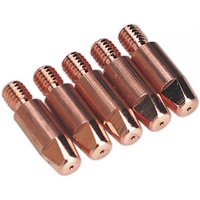Copper-colored Sealey contact tips, 0.8mm, threaded ends, pack of 5, for MIG welding torches MB25/36.