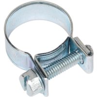 "Silver Sealey mini hose clip with screw fastener and smooth band design"