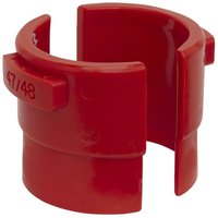 Red Sealey motorcycle fork seal driver sleeve with Ø47-48mm size marking, cylindrical with open side.