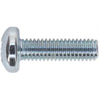 Zinc-plated Sealey M6 x 20mm pan head pozi machine screw, threaded shaft, pack of 50.