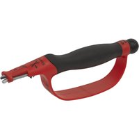 Red and black Sealey multipurpose sharpening tool with ergonomic handle and protective guard.