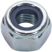Sealey NLN10 M10 zinc nylon locknut, silver with blue nylon insert, hexagonal shape, pack of 100.