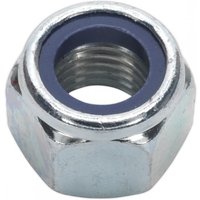 Nylon locknut M16 with zinc finish, featuring a hexagonal shape and blue nylon insert, pack of 25.