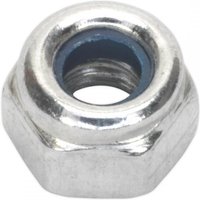 Sealey NLN4 M4 zinc nylon locknut, silver hexagonal shape with blue nylon insert, pack of 100.