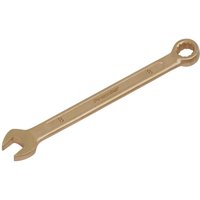 Sealey non-sparking combination spanner, bronze-colored, open-end and ring-head design, engraved size markings.
