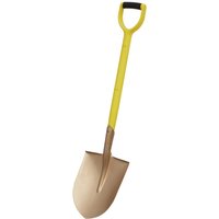 Yellow-handled Sealey non-sparking round point shovel with bronze blade and D-grip handle.